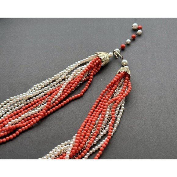 Vintage Japan bead Jewelry set - Multi Strand  necklace & clip on earrings - Picture 6 of 8